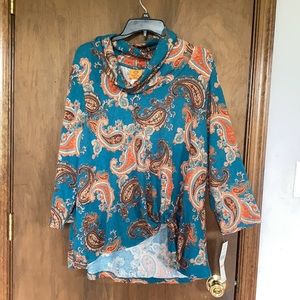 Ruby Rd. top Paisley print pullover top with stretch boho casual office 2X